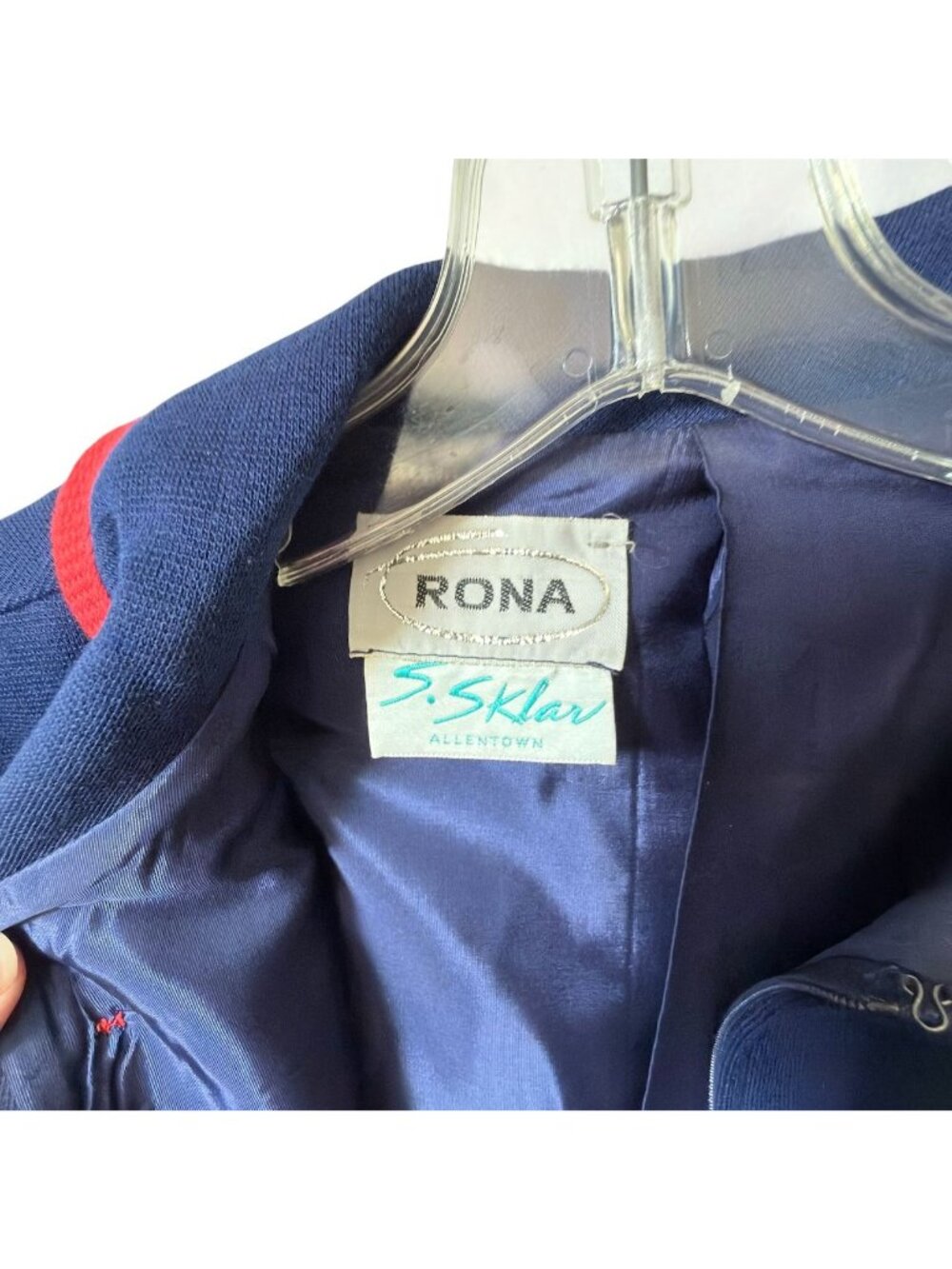 Vintage Rona Coat Dress Medium Worsted Wool Acetate Navy Blue w Red Trim As Is - Picture 6 of 16